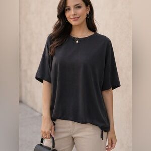 Rino & Pelle Oversized Black Top with Drawstring bottom  Size Large -minimalist